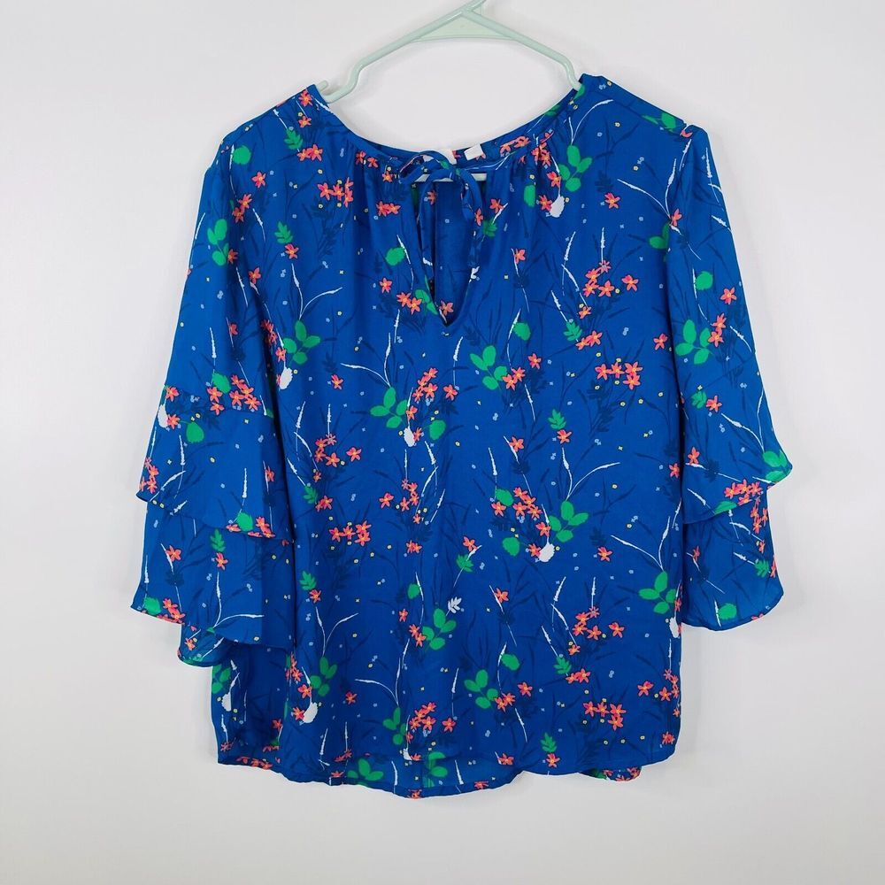 Gap Womens Blouse Size M Floral Ruffle Sleeves Top Shirt Business Wear